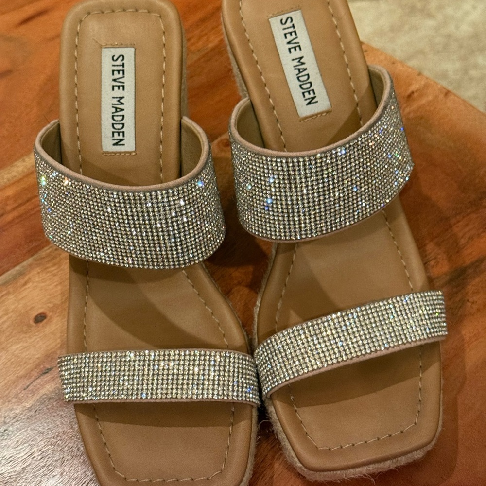 Steve Madden Silver Rhinestone Sandals Square-Toe